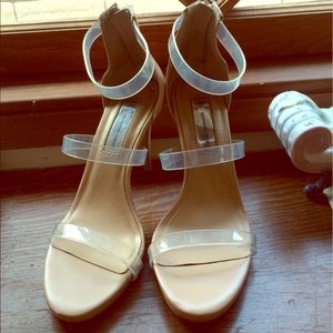 I•N•C clear strap nude zipper back stilettos